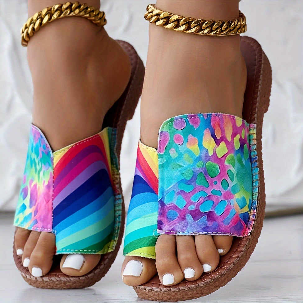 Women Two-Tone Leopard Print Slide Sandals Open Toe Flat Heel