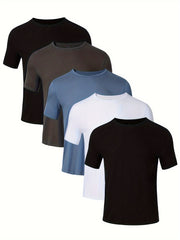 Men's Cotton T-Shirts Pack of 5 Short Sleeve Crew Neck All-Season Black Blue Gray White