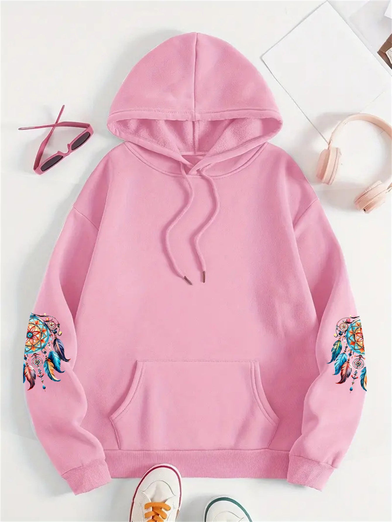 Women's Plus-Size Casual Hoodie with Graphics and Kangaroo Pocket