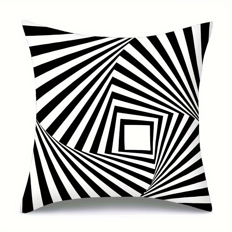 Black and White Striped Velvet Pillowcase 44cm Square Double Sided Print for Living Room Office