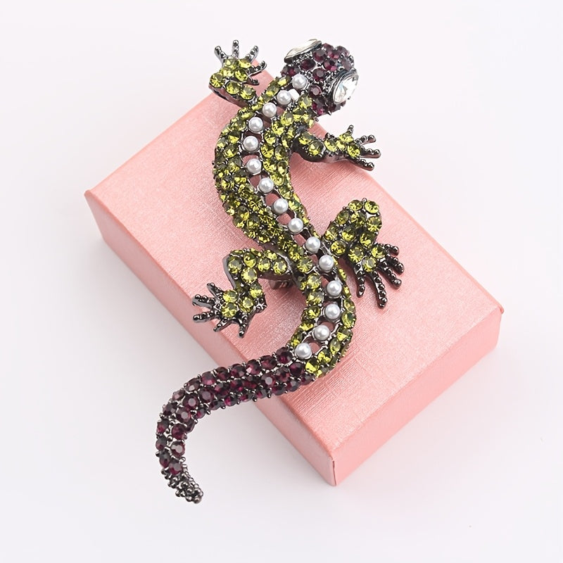 Unisex Sparkling Rhinestone Lizard Lapel Pin Vintage Style Jewelry
