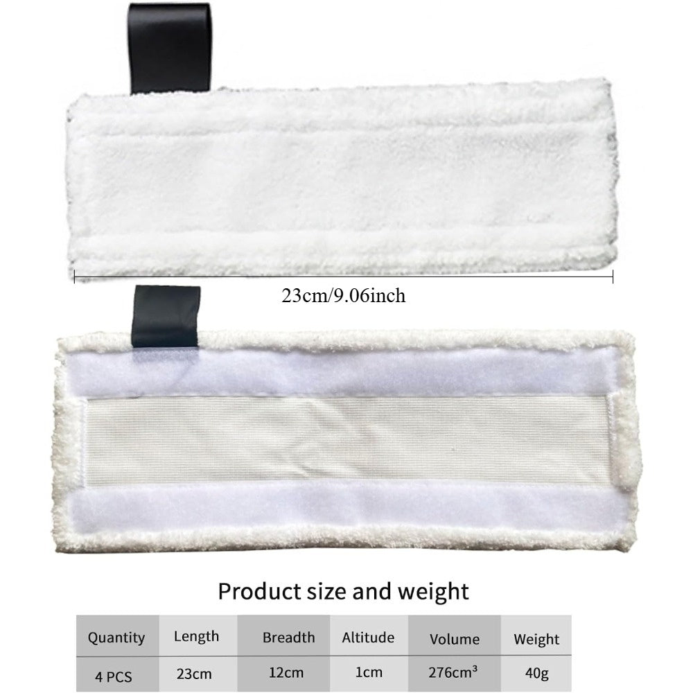 Set of 4 Reusable Microfiber Steam Mop Pads for All Floor Types Washable Cleaning Cloths