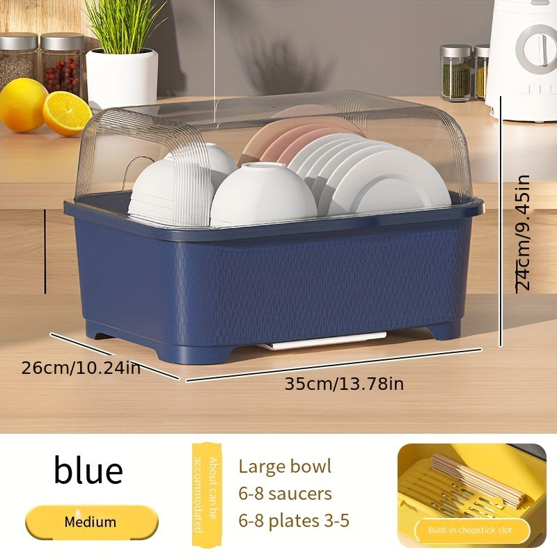 Escurridor de platos de plástico con tapa, amplio almacenamiento de cocina para platos y utensilios