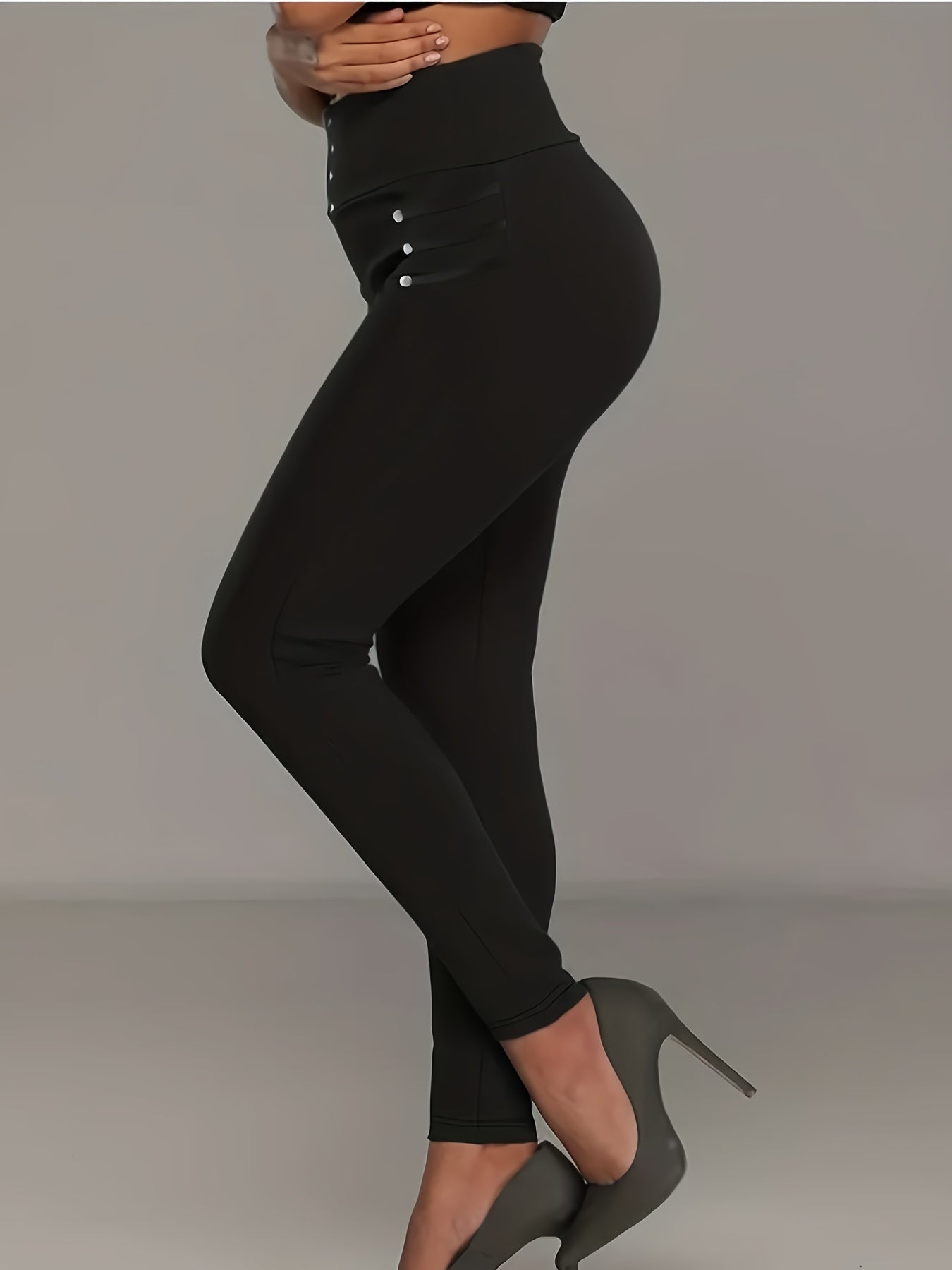 Women's Large Size High Waist Elastic Tights with Buttons