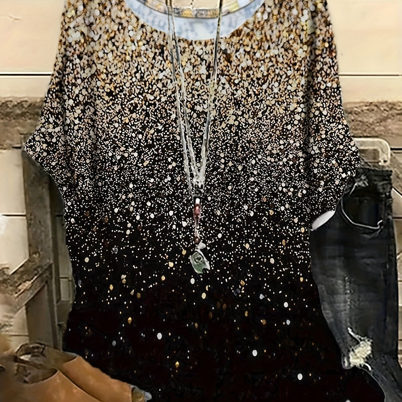 Plus Size Women's Casual Allover Print T-Shirt Crew Neck Short Sleeve Polyester Blend