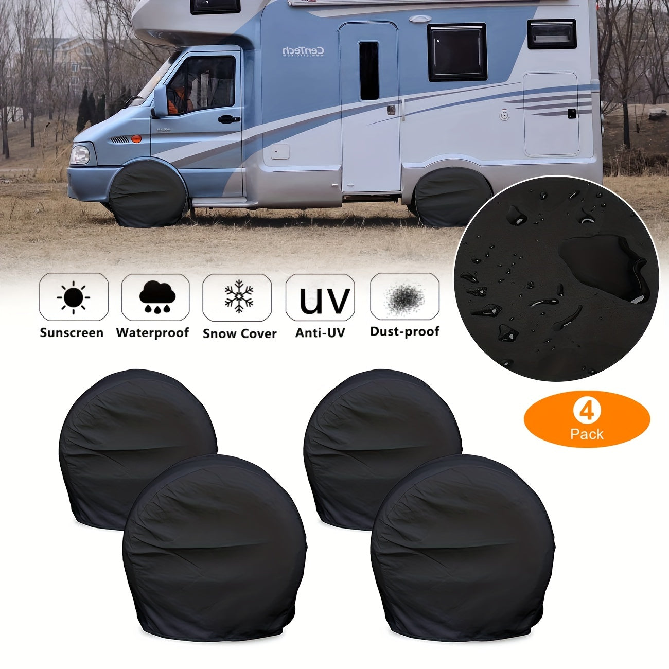 Juego de 4 fundas impermeables negras para neumáticos para camión, SUV, remolque, autocaravana, protectores de ruedas