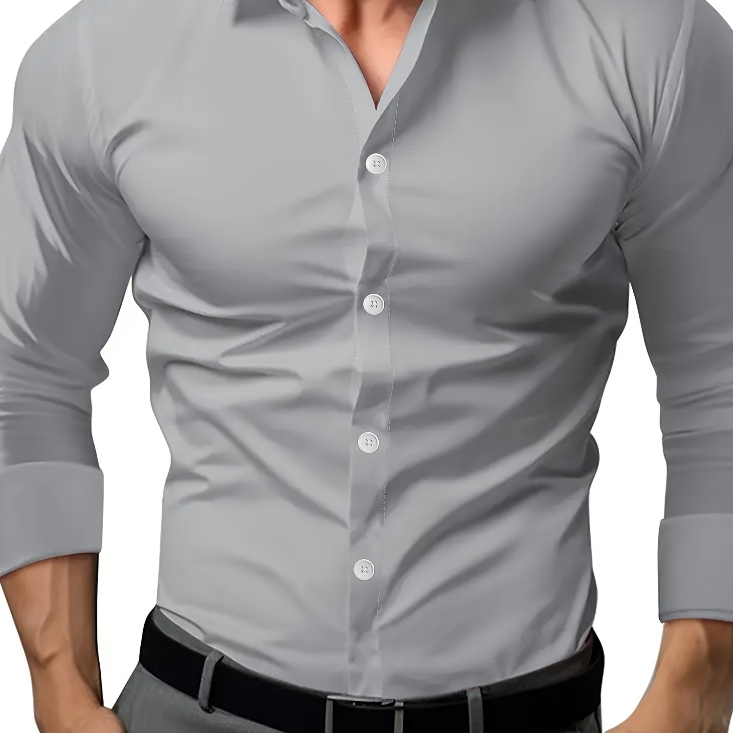 Men's Dark Gray Semi-Sheer Polyester Dress Shirt Long Sleeve Business Casual for Spring Fall