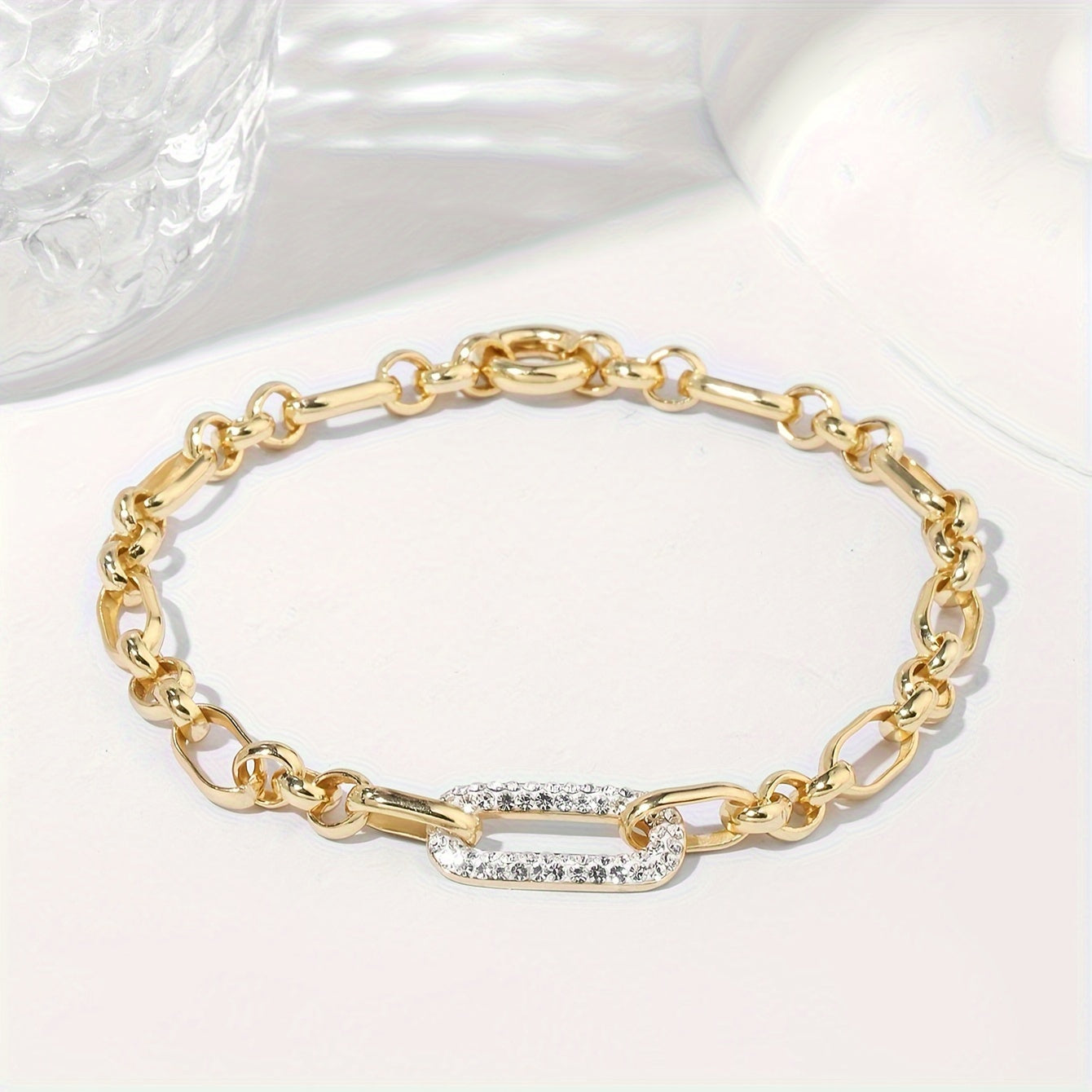 Pulsera de plata de ley con cristales y baño de oro cadena mariner para mujer