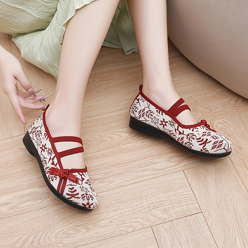 Women's Knit Slip-On Flats Lightweight Ethnic Pattern Fabric Comfortable Walking Shoes