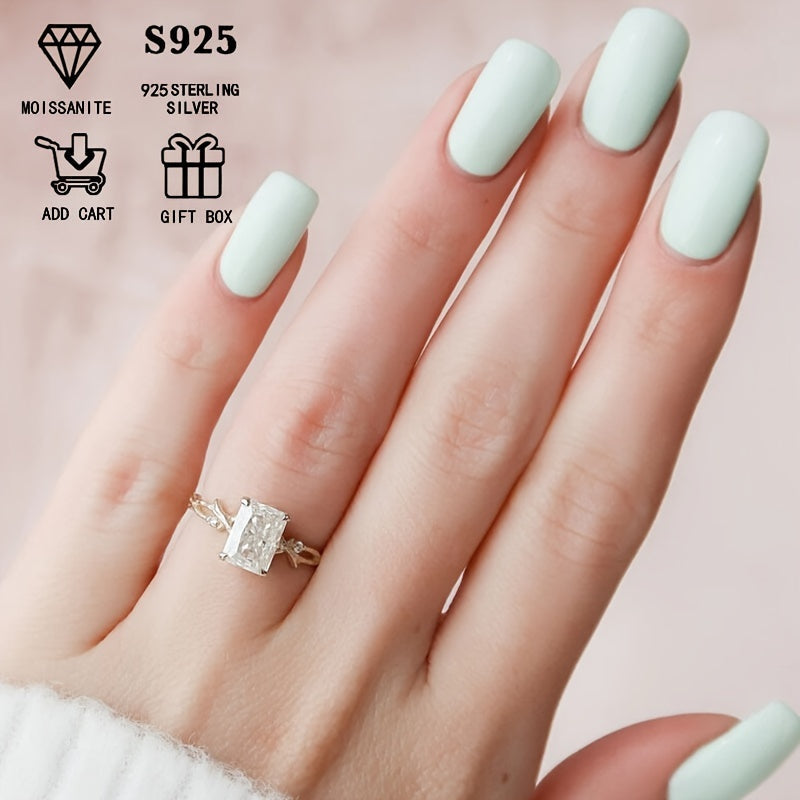 Women's Engagement Ring 2ct Rectangular Moissanite Thorn Branch Design Gift for Valentine's Day