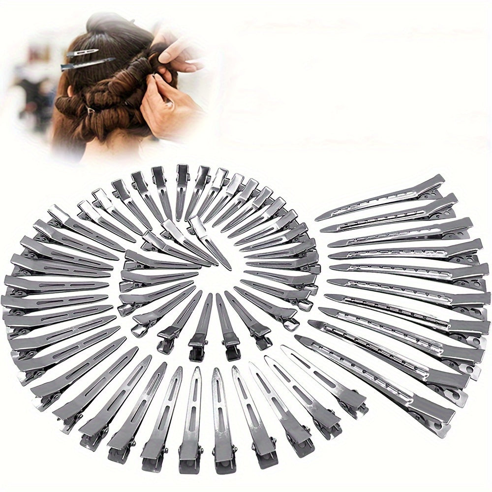 Set of 60 Silver Metal Duck Bill Hair Clips for Women, Hair Styling and Sectioning