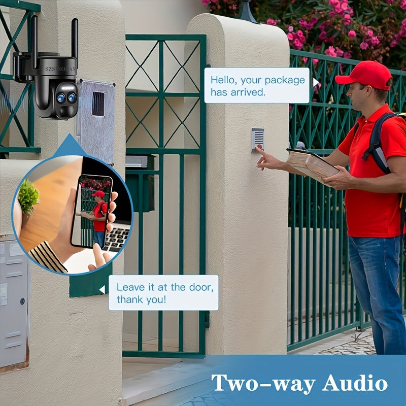 Outdoor Solar Security Camera with Dual Lens WiFi Night Vision Two-Way Audio Motion Detection