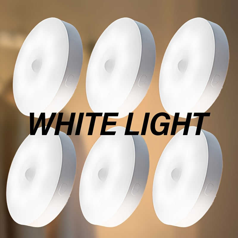 6pcs Magnetic LED Motion Sensor Lights Rechargeable Dimmable Portable Indoor White Yellow