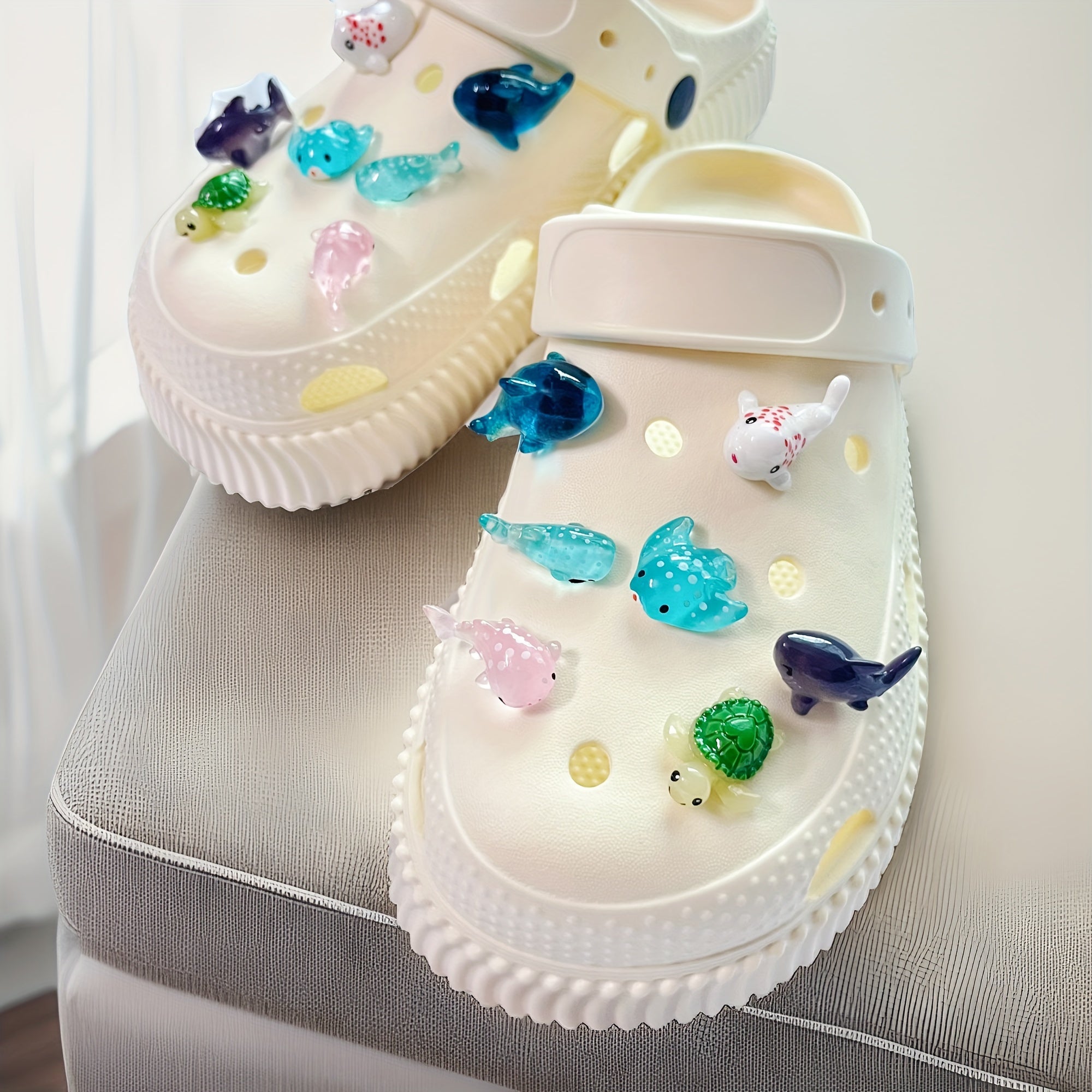 Kids Cute Marine Animal Shoe Charms Set with Colorful Fish Shark Rabbit Designs