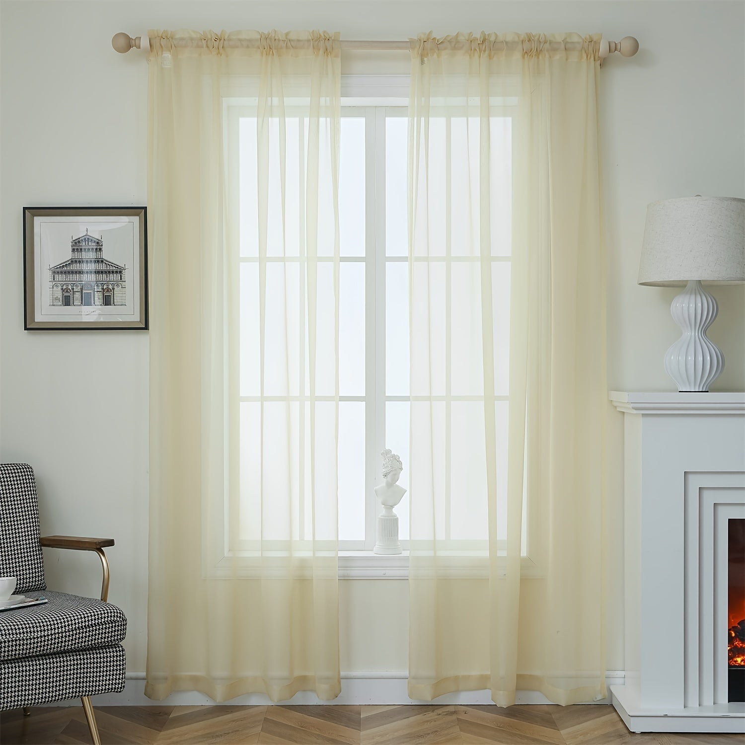 Terylene Gauze Curtains 2-Piece Set Semi-Transparent Light-Filtering Home Decor