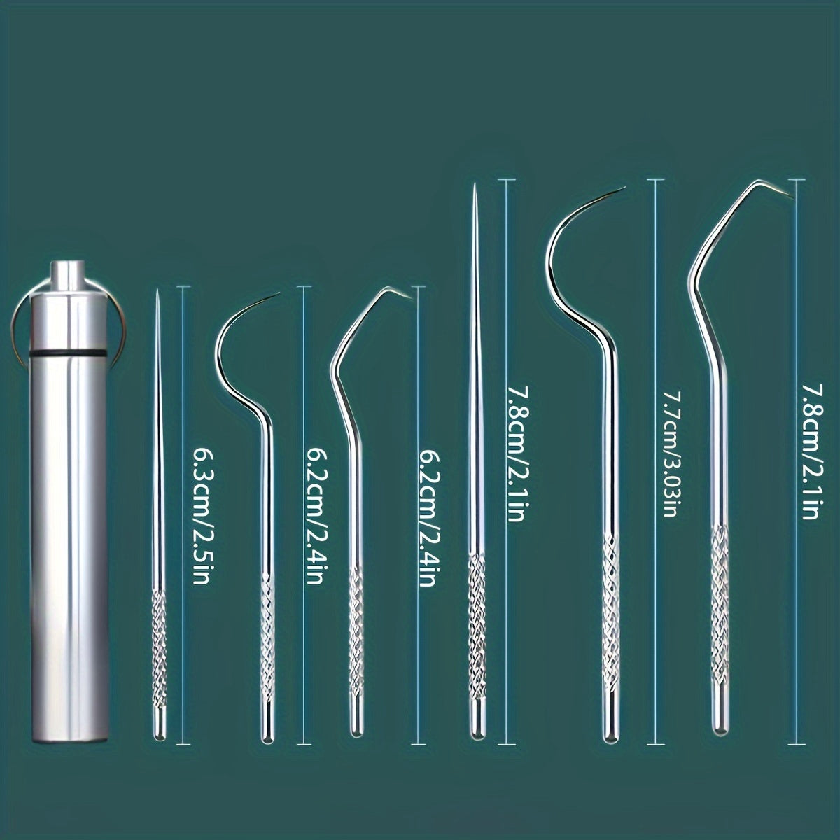 6 Pack Stainless Steel Toothpicks Oral Cleaning Floss Picks with Storage Tube