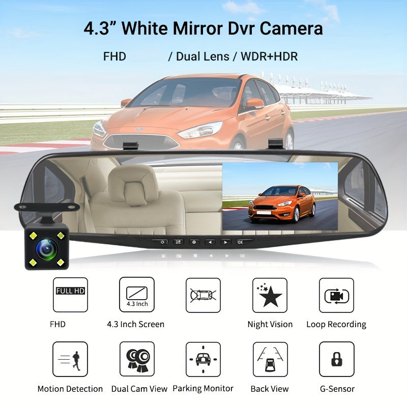 Dual-Camera HD Car Dash Cam Night Vision 1080P Wide Angle Mirror Mount 32GB Included