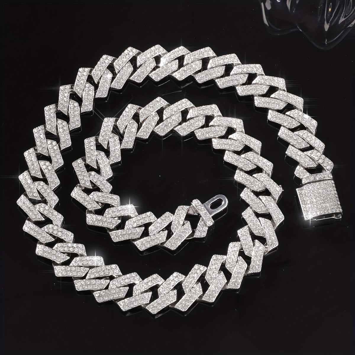 Men's Silver Pink Blue Cuban Link Chain Iced Out Lab Faux Diamonds Miami Necklace Choker