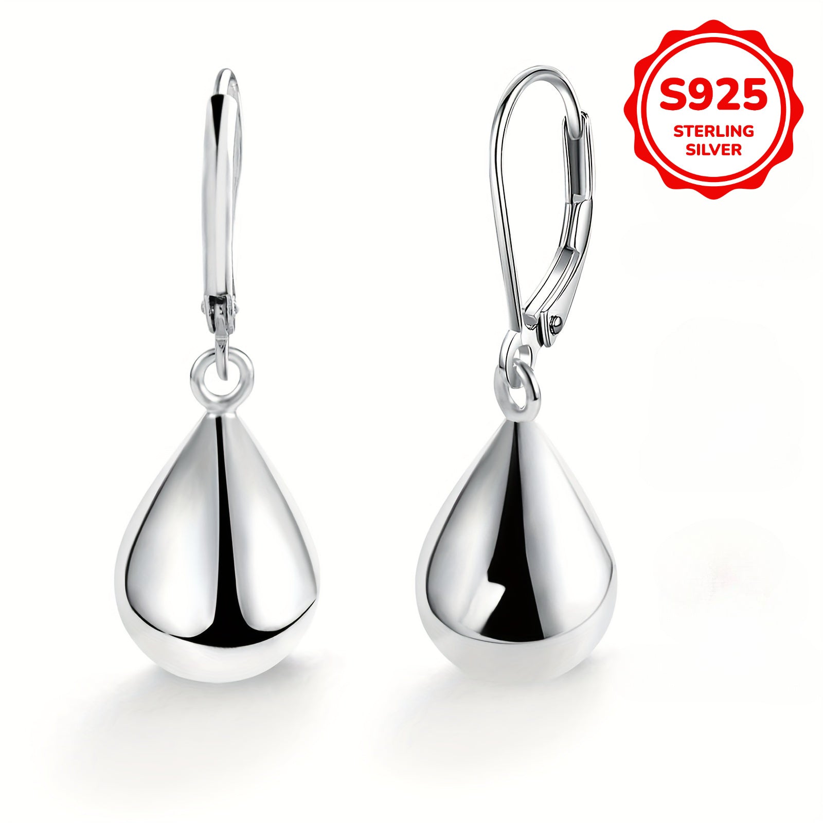 Sterling Silver Teardrop Earrings for Women, Simple and Shiny