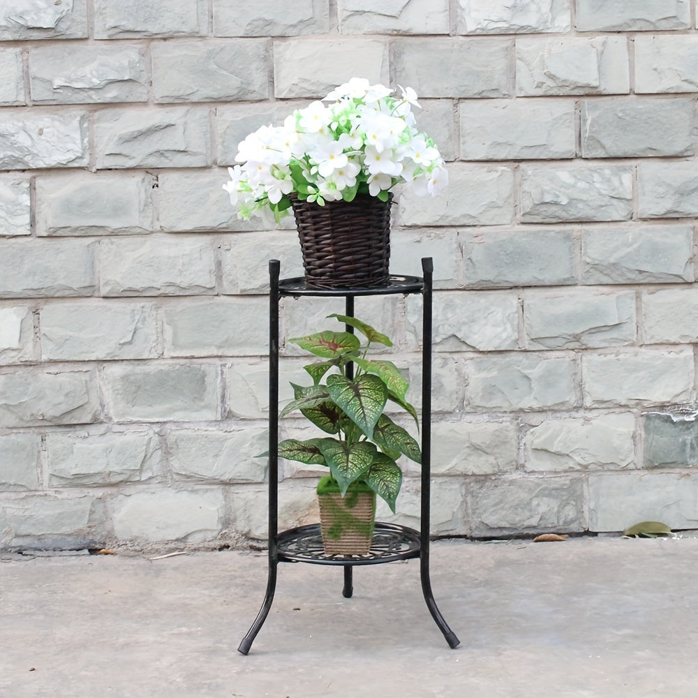 Soporte para plantas colgantes de doble capa de metal con patrón de flores, decoración para interiores y exteriores