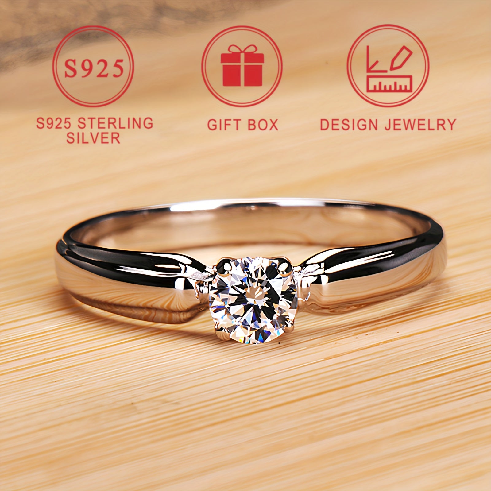 Sterling Silver Ring with Synthetic Zirconia Elegant Classic Jewelry for Daily or Special Occasions