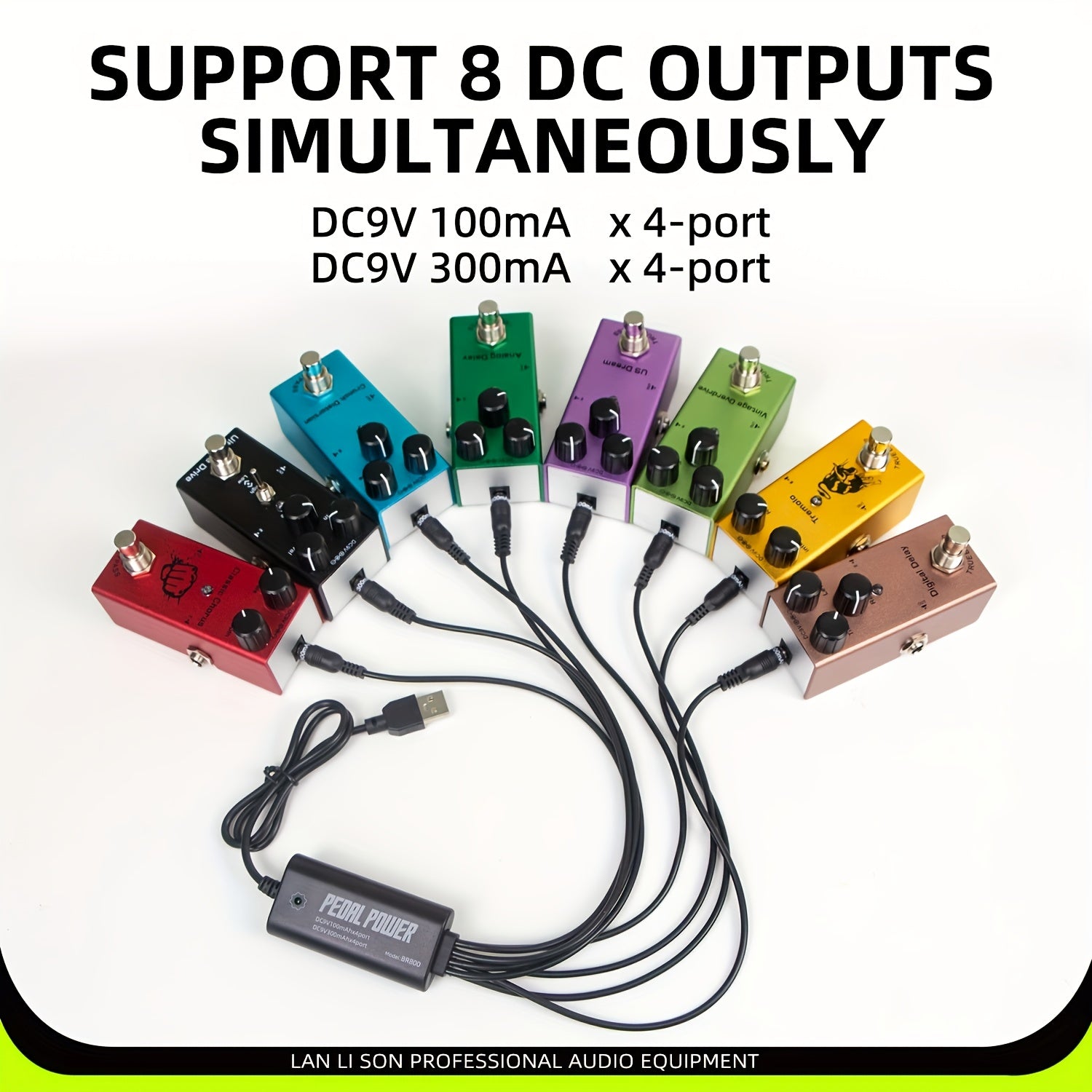 Guitar Pedal Power Supply 8-Port Isolated DC with USB Charging Adapter