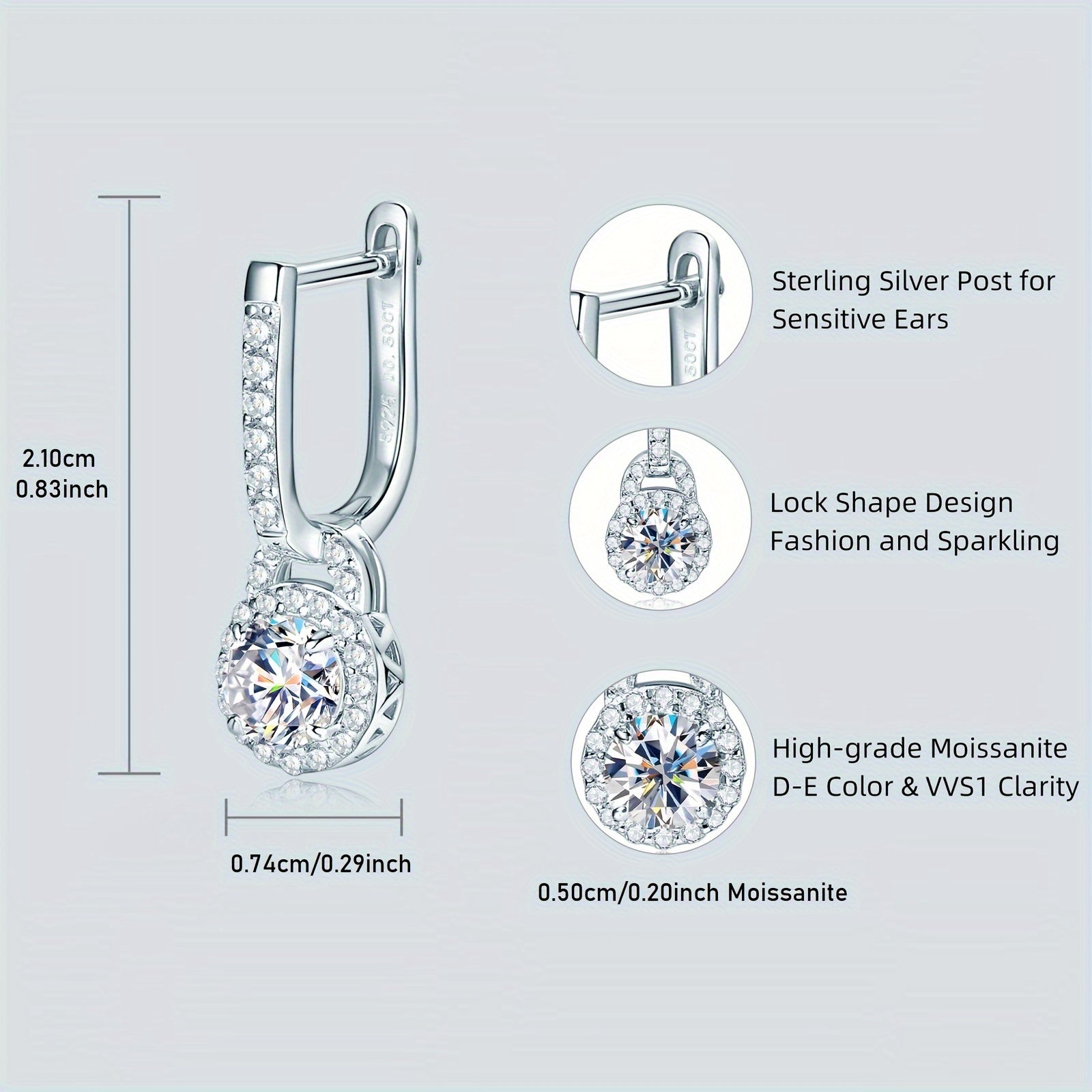 Sterling Silver Hoop Earrings with Moissanite Stones 5mm 0.5ct