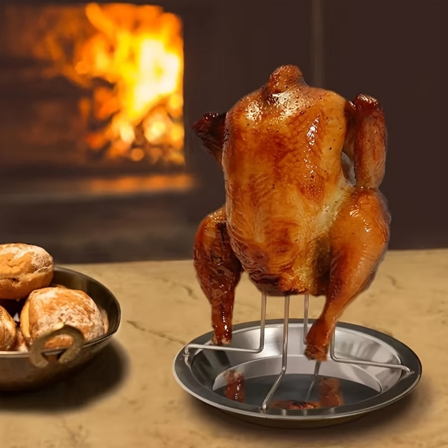 Stainless Steel Roasting Stand with Drip Pan for BBQ and Oven, Foldable and Non-Stick