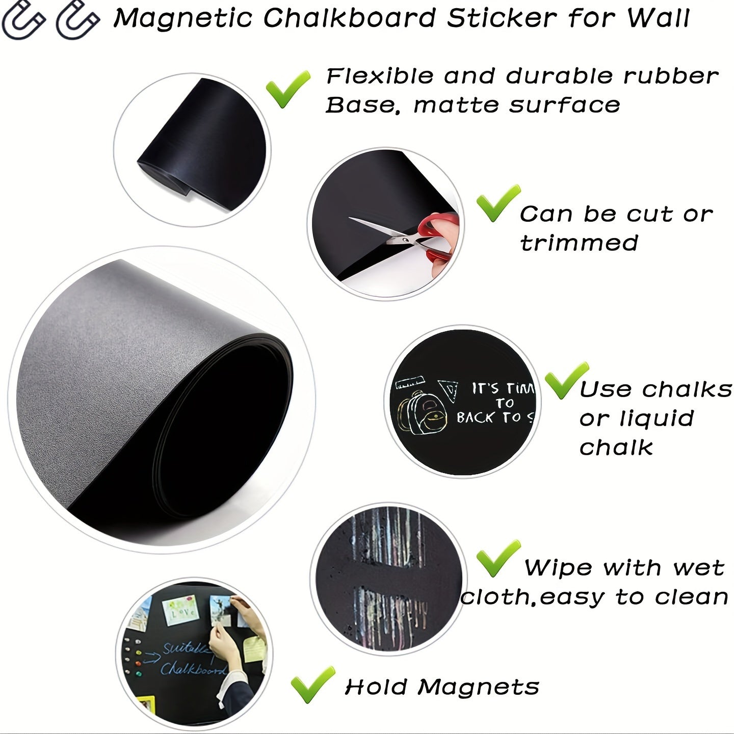Blackboard Sticker for Home School Office Magnetic Black Surface for Drawing and Teaching