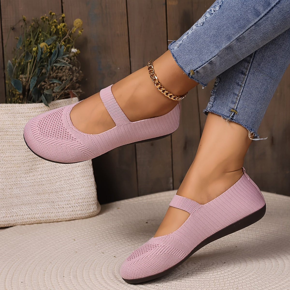 Women's Breathable Flying Shuttle Weave Flat Shoes Casual Slip-On Ankle Strap