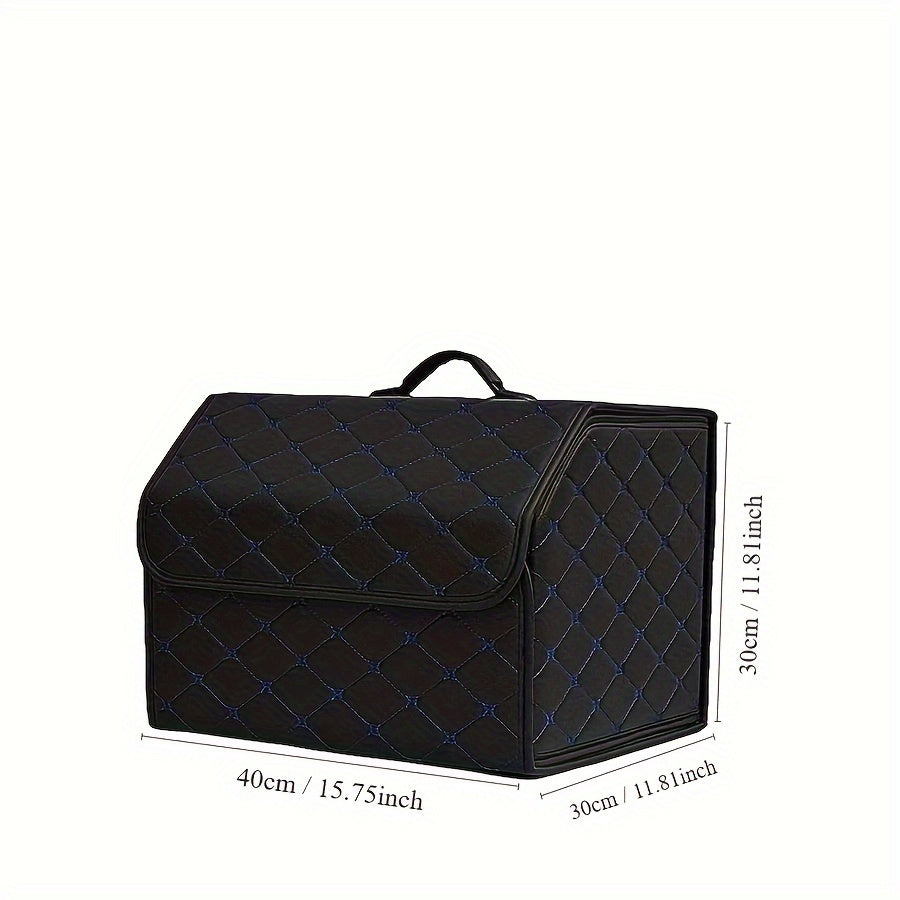 Black Quilted PU Leather Car Trunk Organizer for SUV Sedan Storage