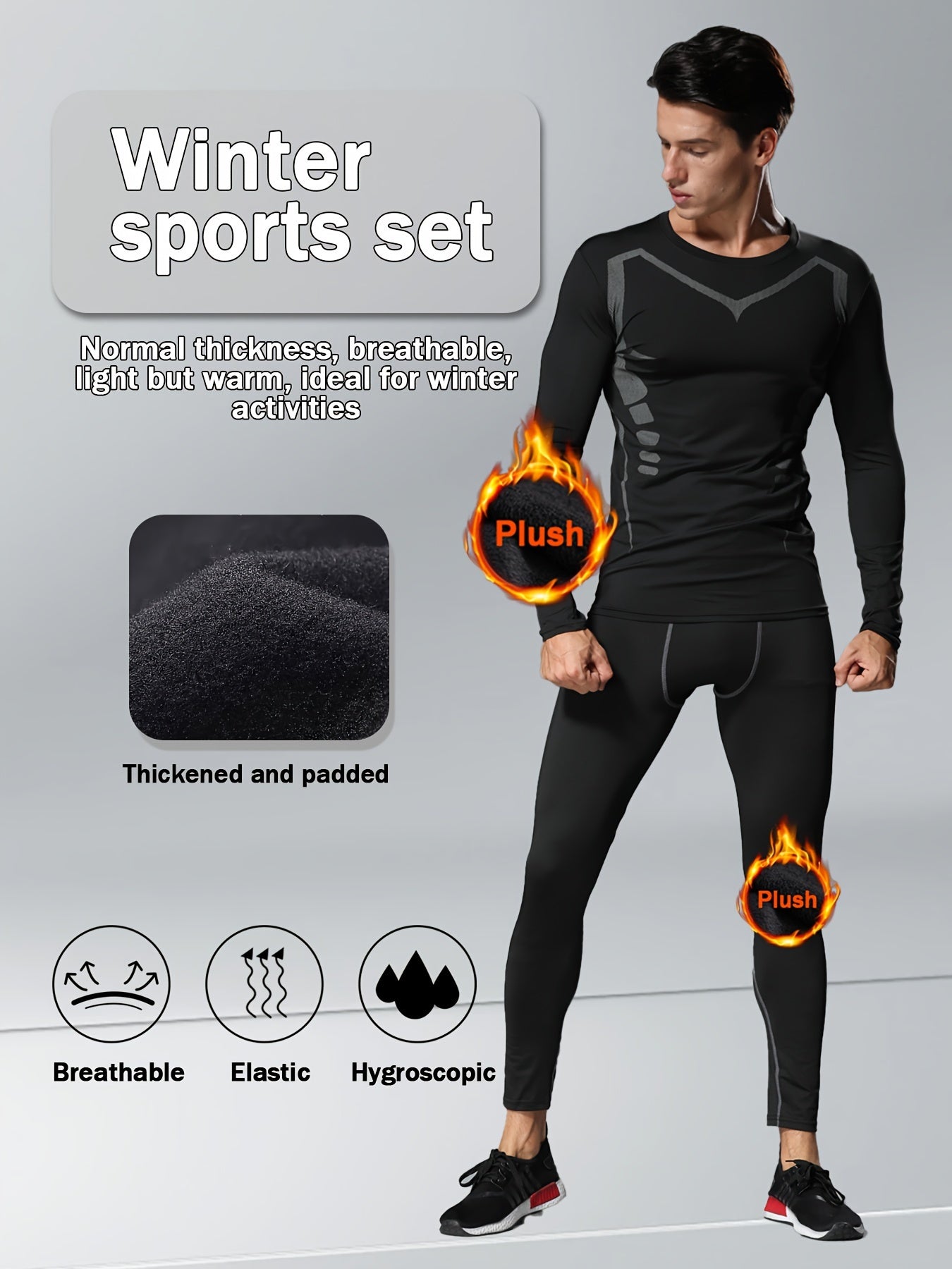 Men's Fleece-Lined Athletic Set in Blue for Running Gym Workouts Autumn Winter