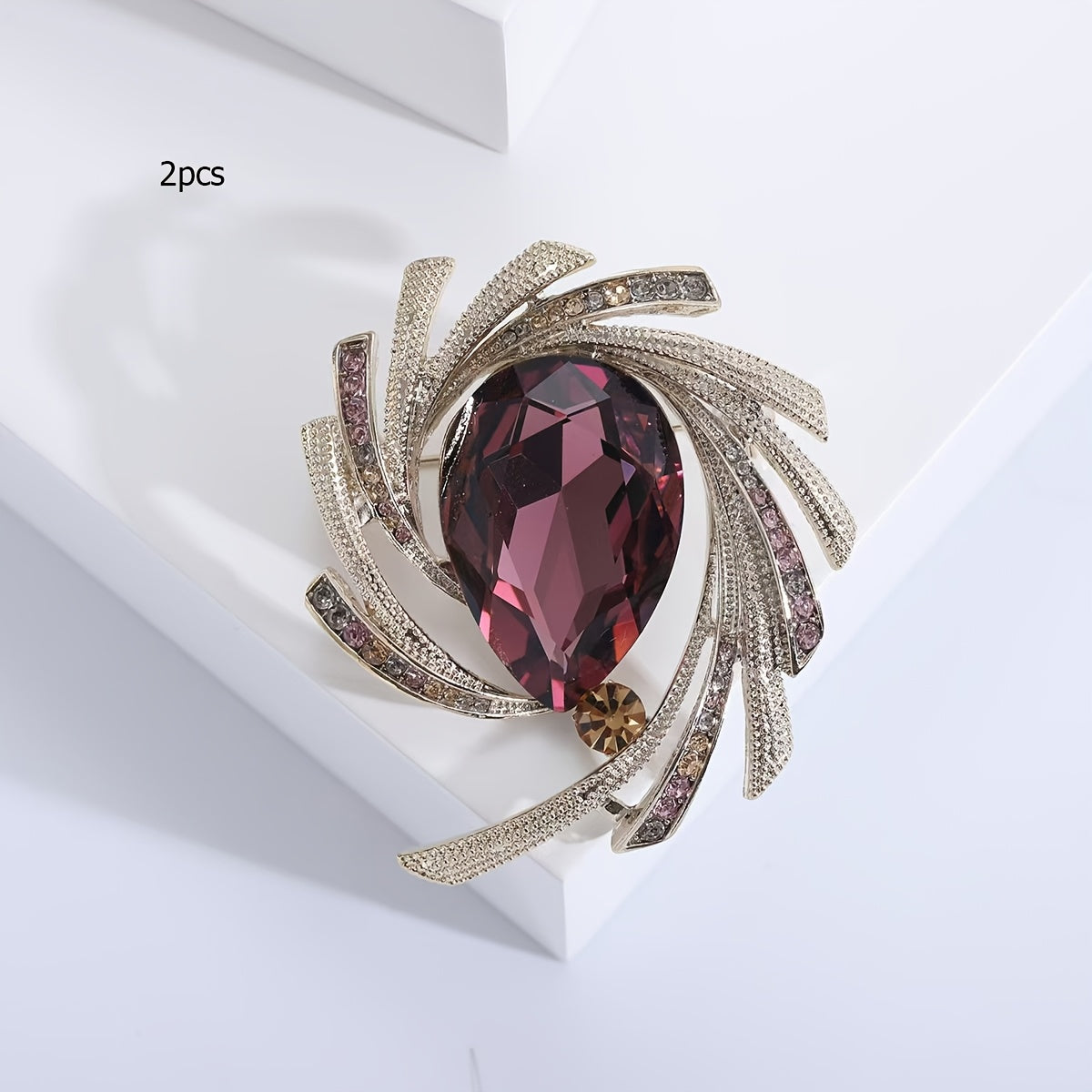 Elegant Teardrop Flower Brooch Pins Rhinestones Alloy Jewelry for Women Dress Coat Accessories