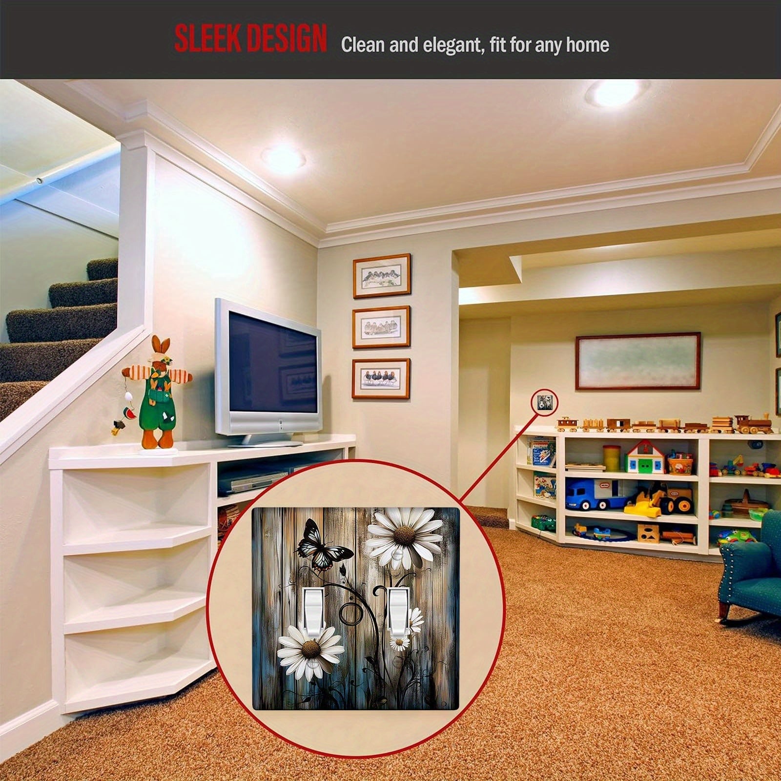 Деревенская фермерская настенная панель с ромашкой и бабочкой для выключателя света, подходит для использования в помещении/на улице на кухне, в спальне или кафе. Не требует электричества или батареек. Доступна в вариантах 1Gang или 2Gang.