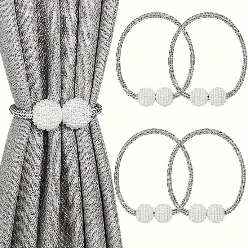 Set of 4 Magnetic Curtain Tiebacks with Faux Pearl Accents for Living Room and Bedroom