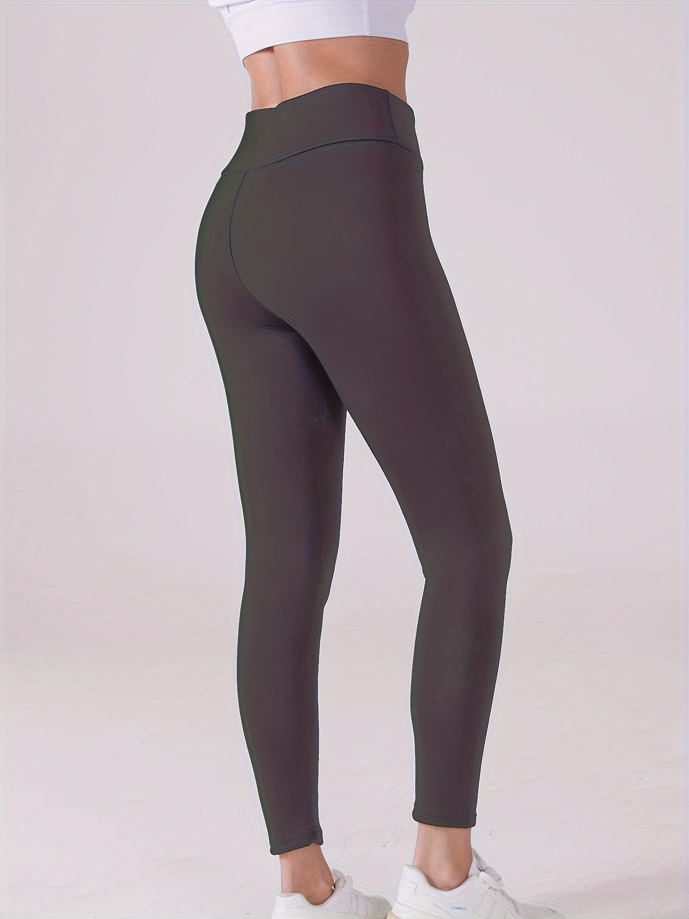 Women's Fleece-Lined Thermal Leggings High-Waisted Non-Slip Waistband Black Beige Plus Size