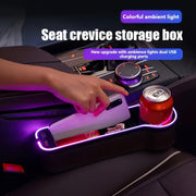 Universal Faux Leather Seat Crevice Organizer with Ambient Light and USB Charging