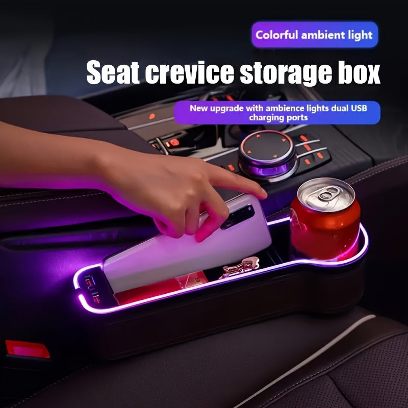Universal Faux Leather Seat Crevice Organizer with Ambient Light and USB Charging