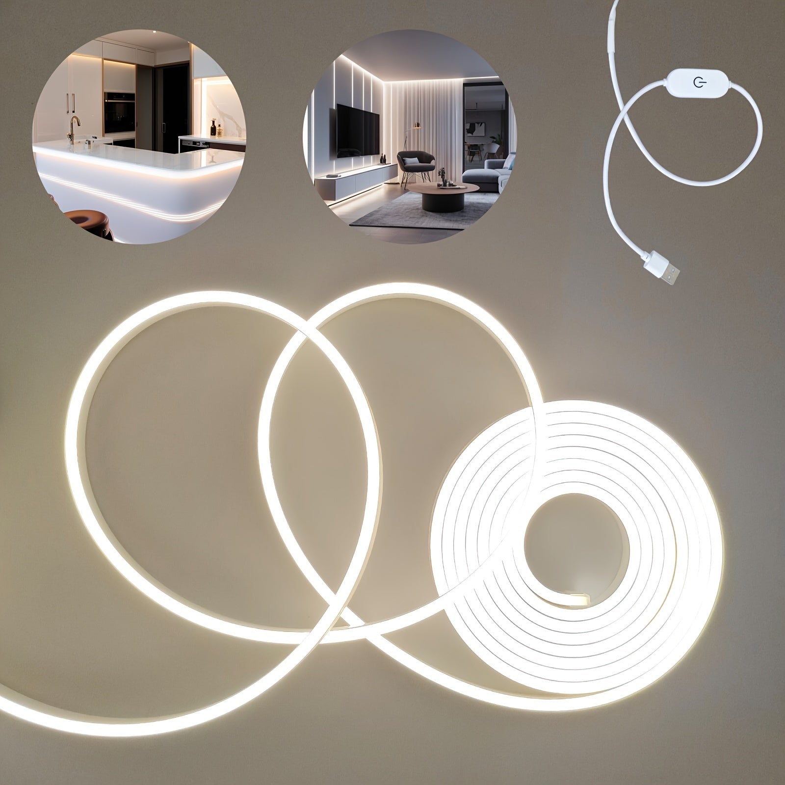 USB Neon Light Strip Dimmable Warm White Touch Control for Home Decor and Ambiance