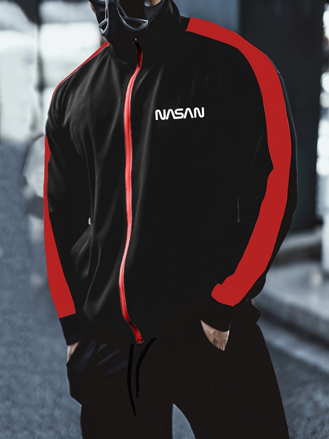 Мужская повседневная толстовка из полиэстера с воротником-стойкой, полная молния, трикотажная ткань, узор из букв