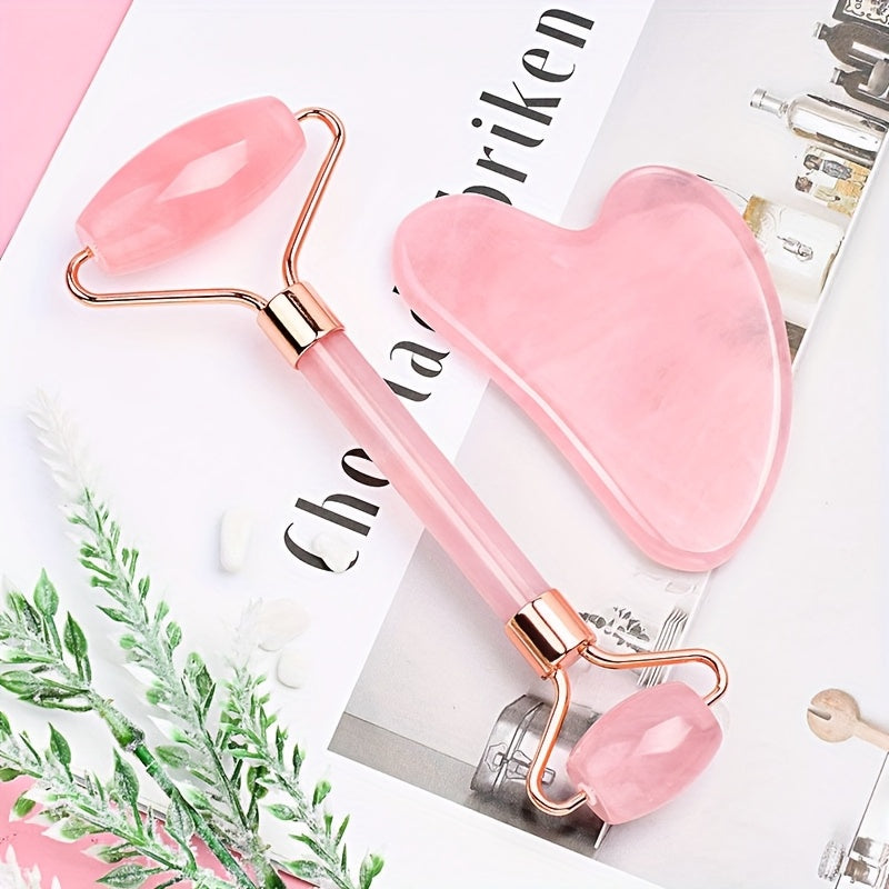 Pink Heart-Shaped Facial Roller and Gua Sha Set for Face and Eye Relaxation