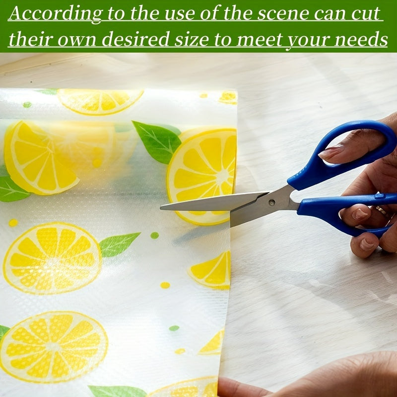 Vinyl Kitchen Cabinet Liner with Lemon Pattern Moisture Waterproof Dustproof Non-Slip Multi-Purpose Shelf Drawer Fridge Mat