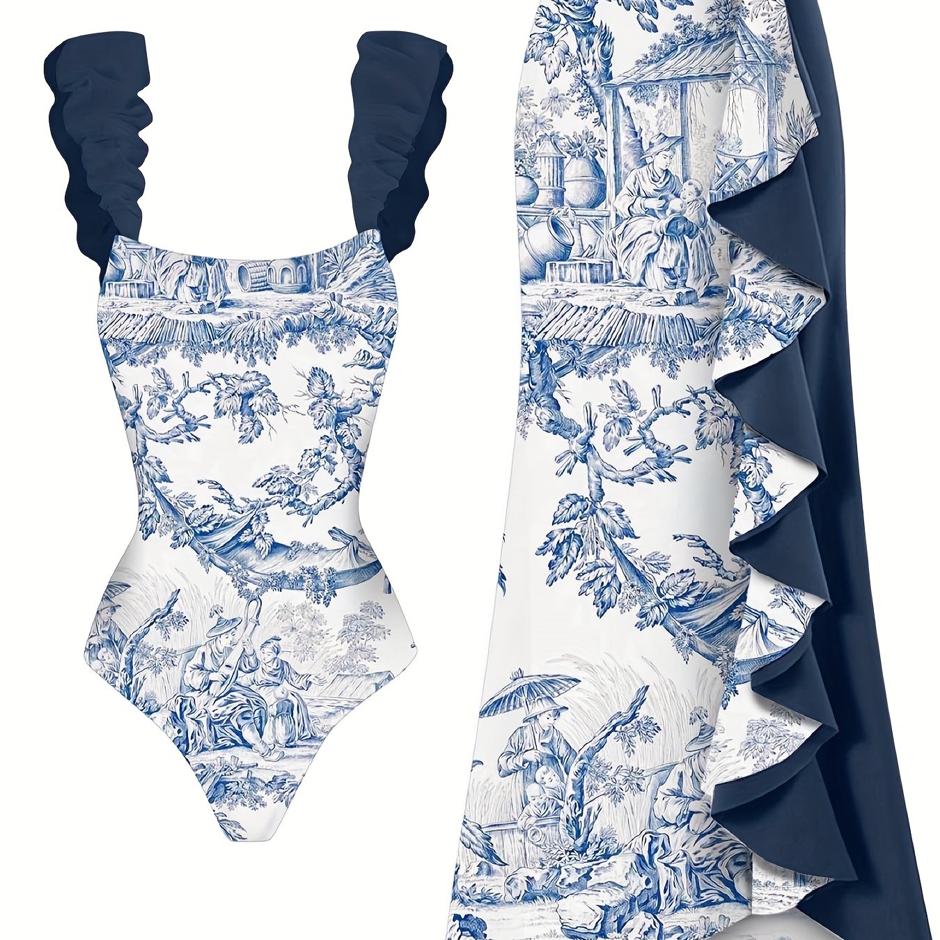 Women's Swimwear Set Two-Piece and One-Piece Swimsuit with Cover-Up Skirt