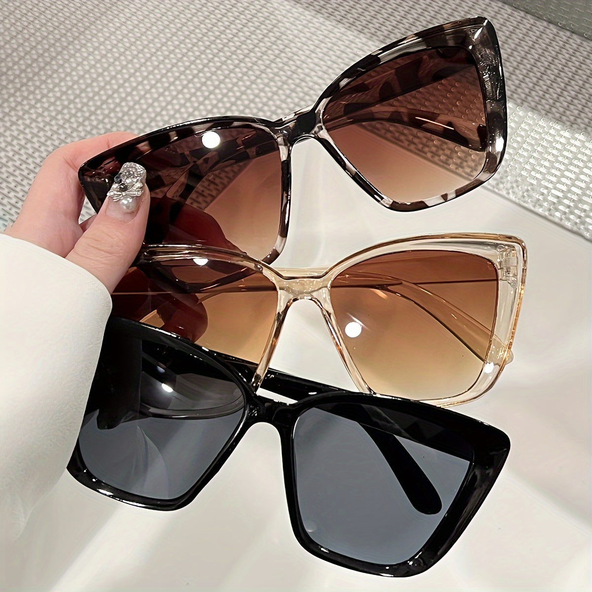Set of 3 Women's Leopard Print Cat Eye Sunglasses Fashion Outdoor Shades