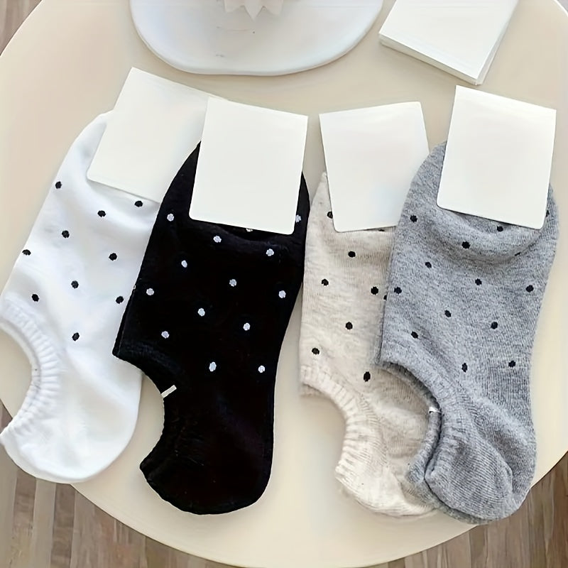 Women Polka Dot Print Low Cut Boat Socks Set of 4