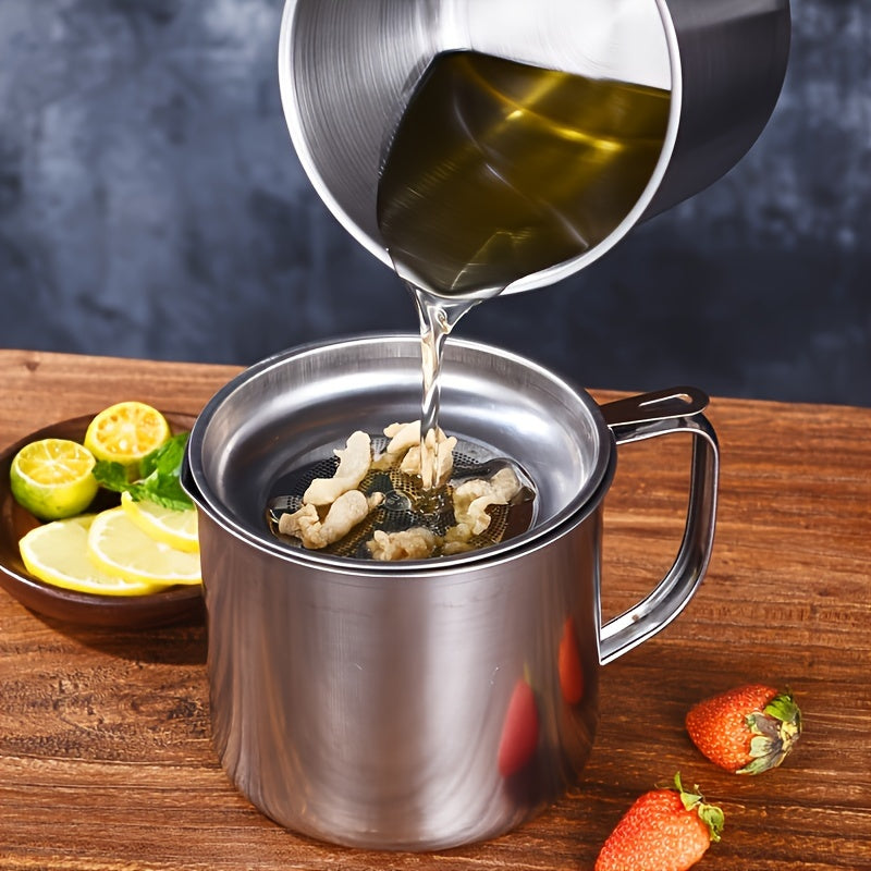 Jarra de aceite de acero inoxidable 1100ml para cocina con colador y tapa antipolvo