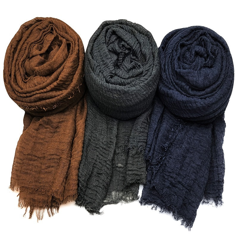 Set of 3 Solid Color Breathable Sunscreen Scarves with Fringe for Women