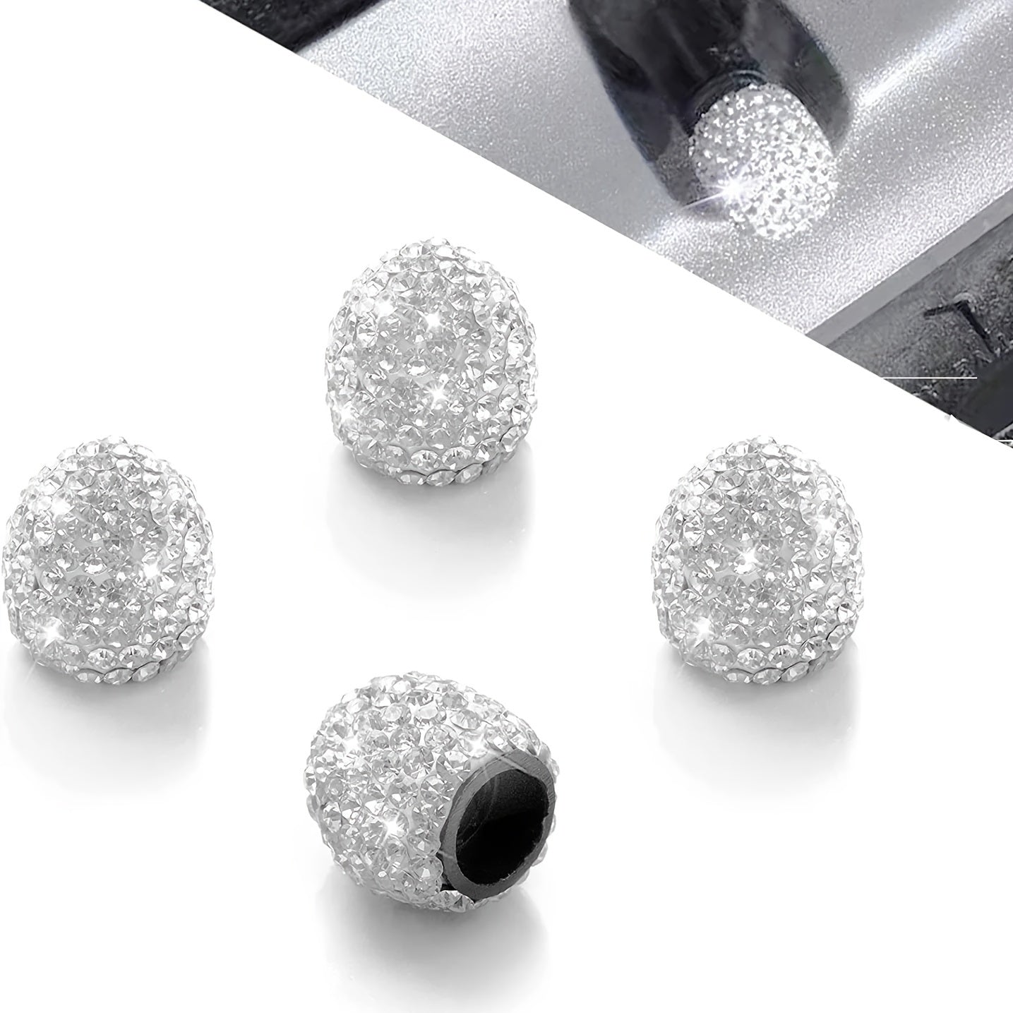 Universal Rhinestone Tire Valve Stem Caps for Cars Bikes Trucks 4 Pack