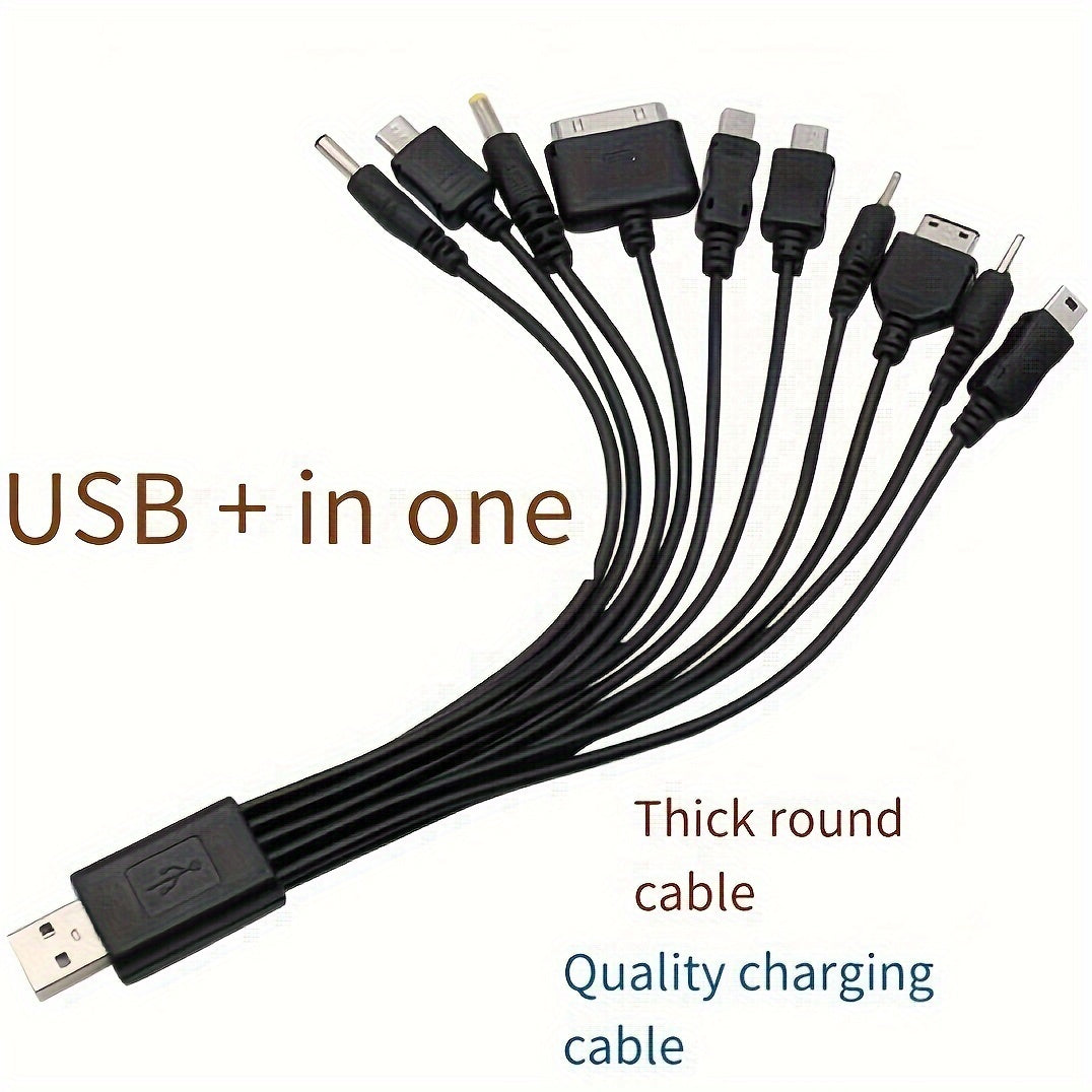 Multi-Device USB Charging Cable Flat PVC 10-in-1 Data Cable
