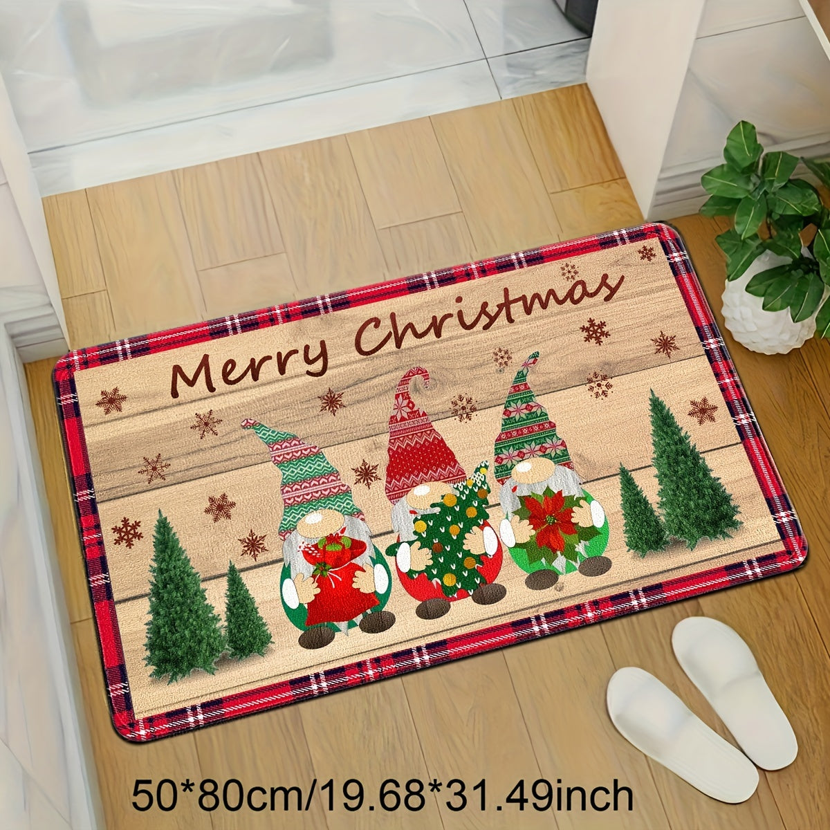 Christmas Rug Pad Non-Slip Polyester Flannel Velvet Rectangular Floor Mat